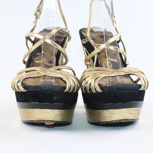 Sam Edelman TILLIE Blk Gld Stiletto Platform Heels #135 - Picture 4 of 12